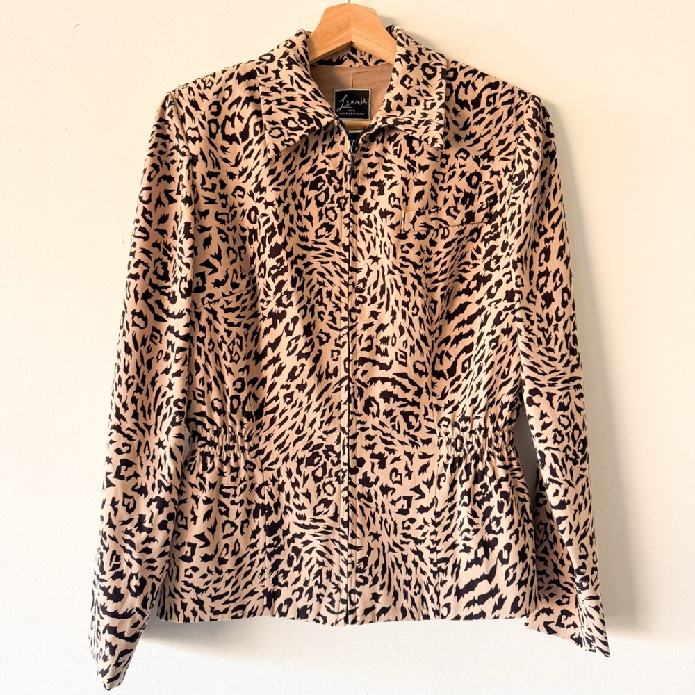 Nina‎ Leonard Tan and Black Animal Print Blazer Size 6